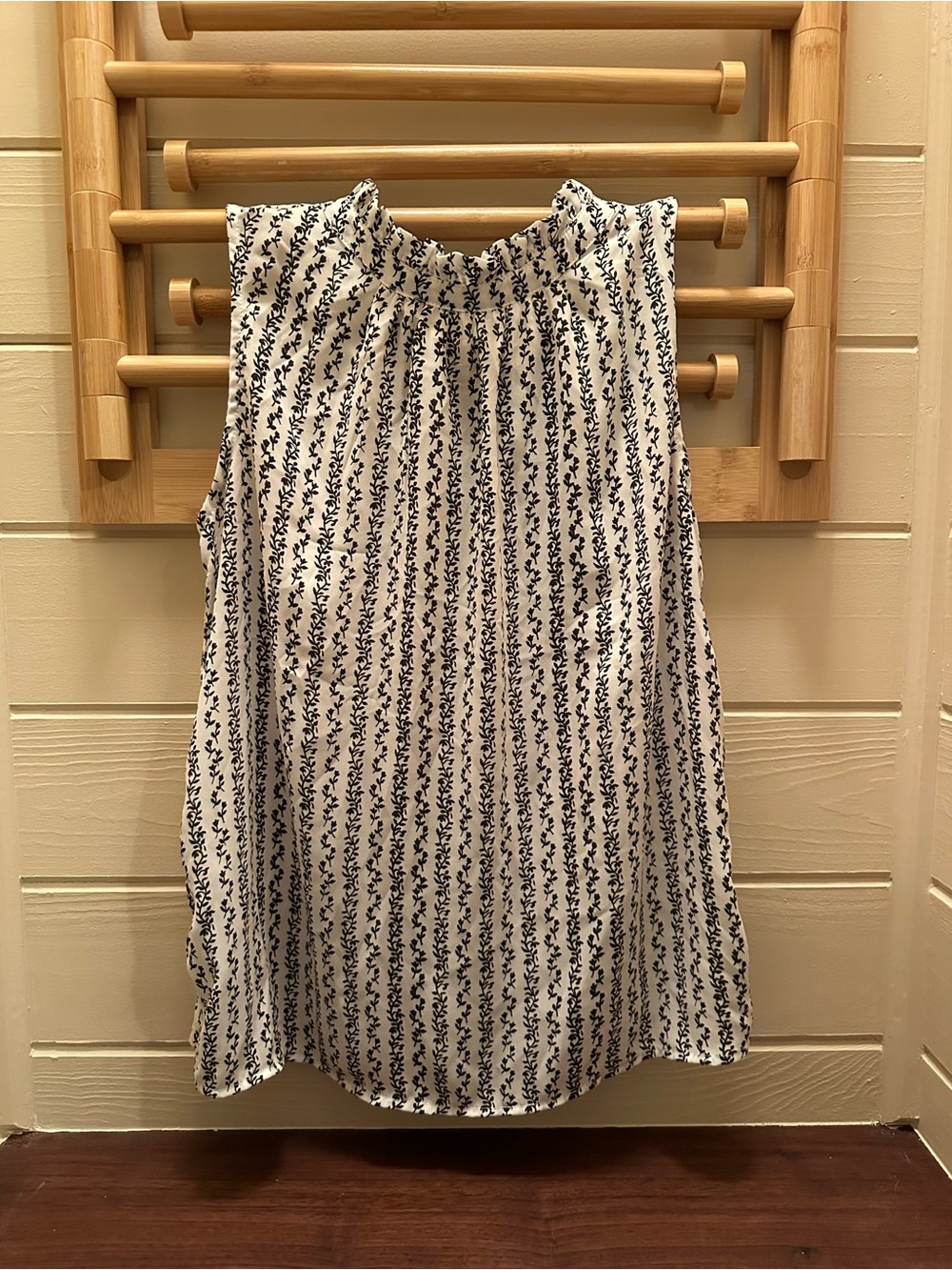 LOFT Cream Blouse with Black Vine Motif
